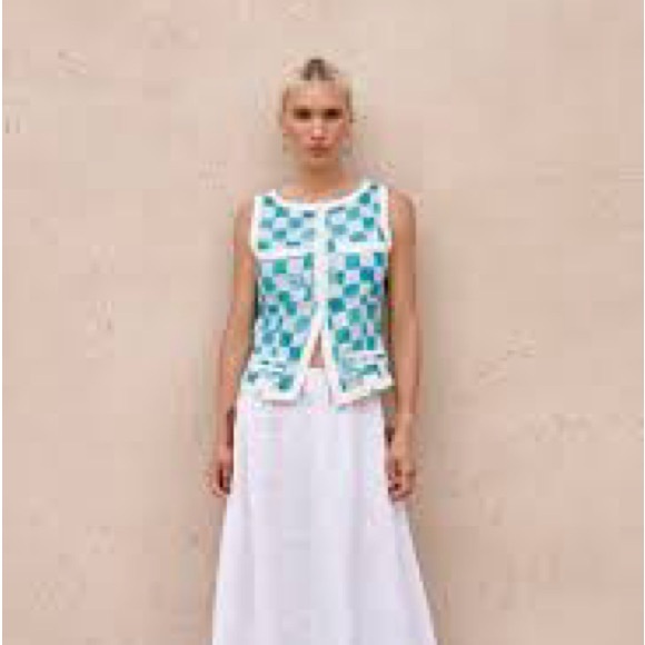 Vrg Grl Blue “Lila” Linen Check Vest Size AU 8 - Picture 2 of 3